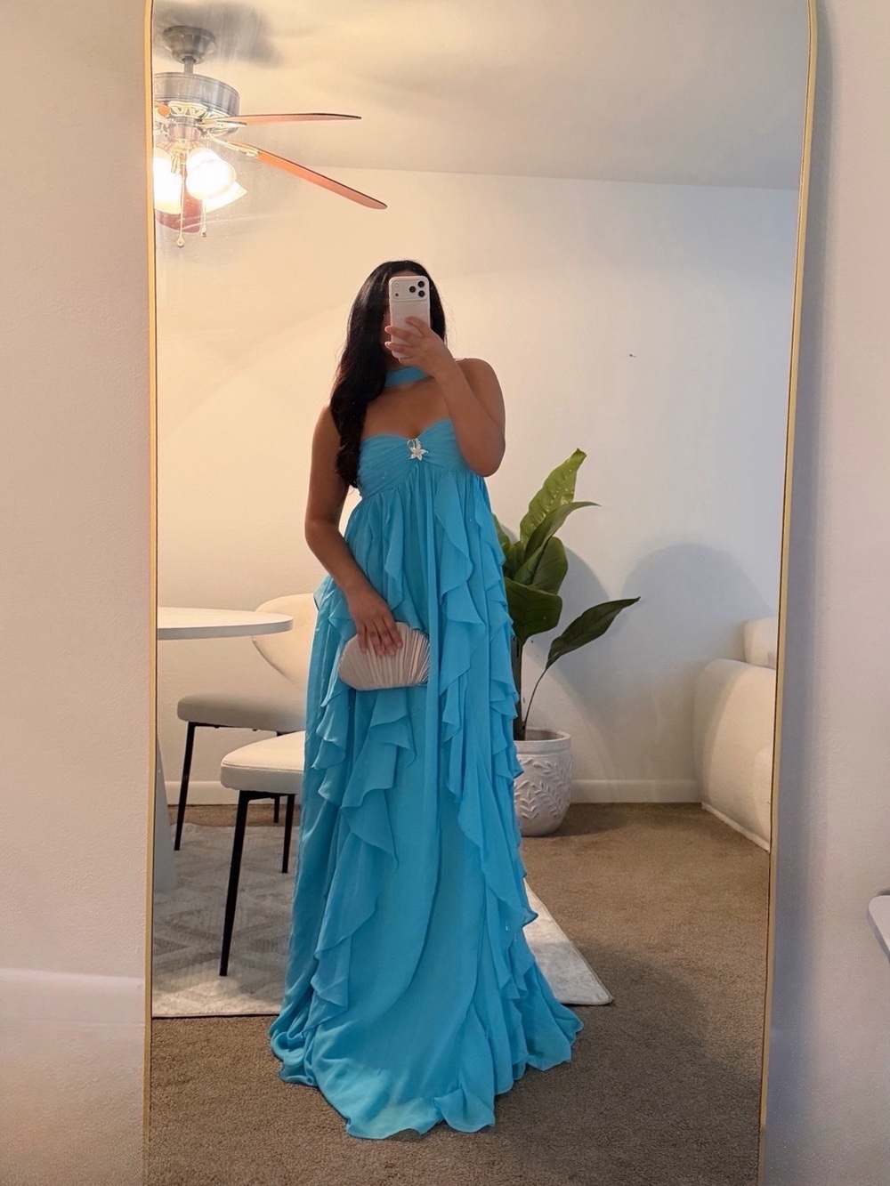 Strapless Ruffle Maxi Dress in Light Blue